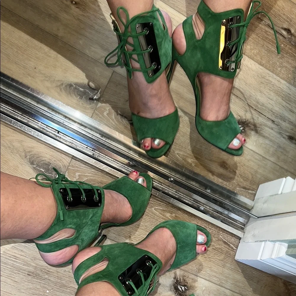 🛑 1 hour sale. Paul Andrew, Green suede heels, laces at ankles, size 37 - Picture 4 of 12